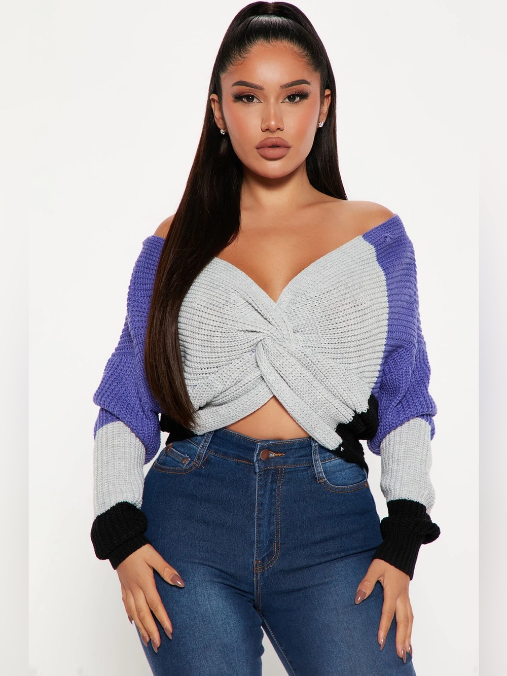 Fashion Nova Colorblock Twist Front Women's Sweater